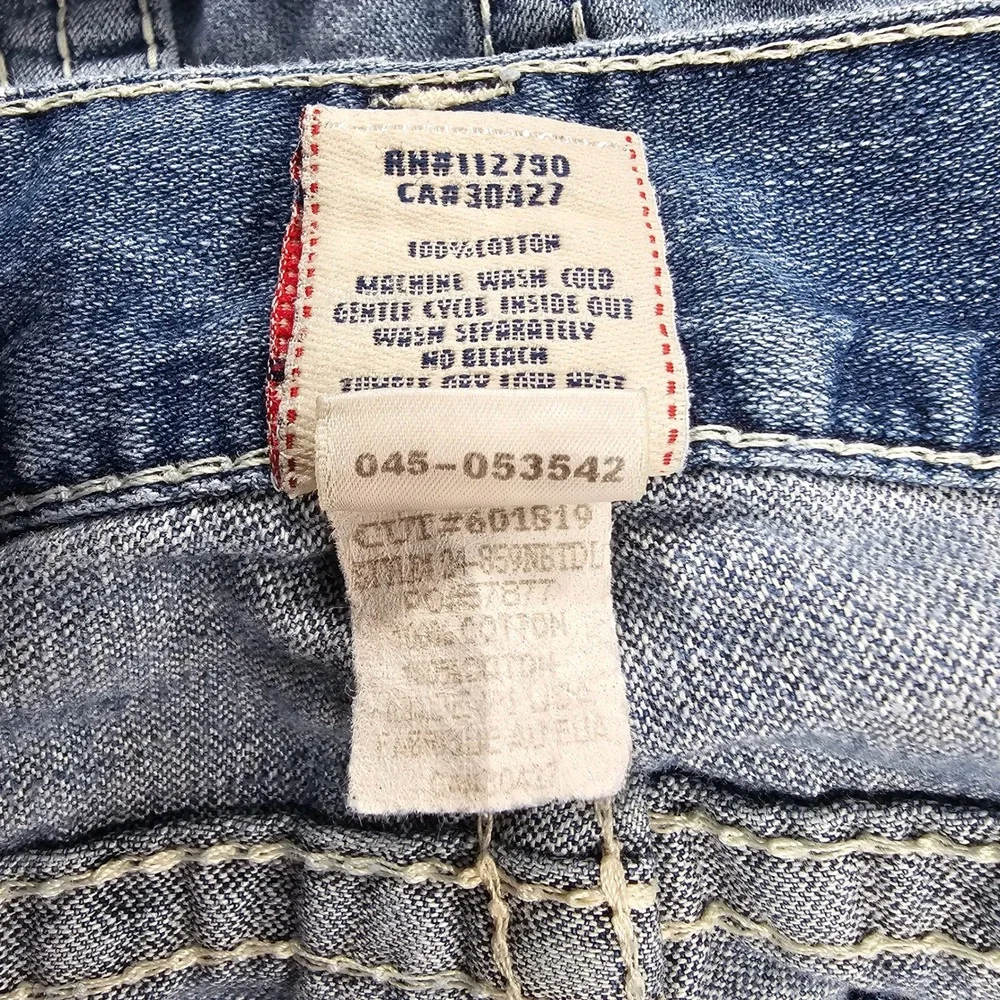 True Religion Ricky Big T Jeans Mens 33X34 Blue Distressed Bootcut VTG Y2K USA